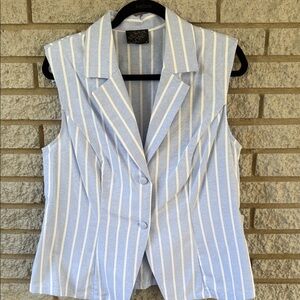 Kensie Blue and White Striped Sleeveless Blouse